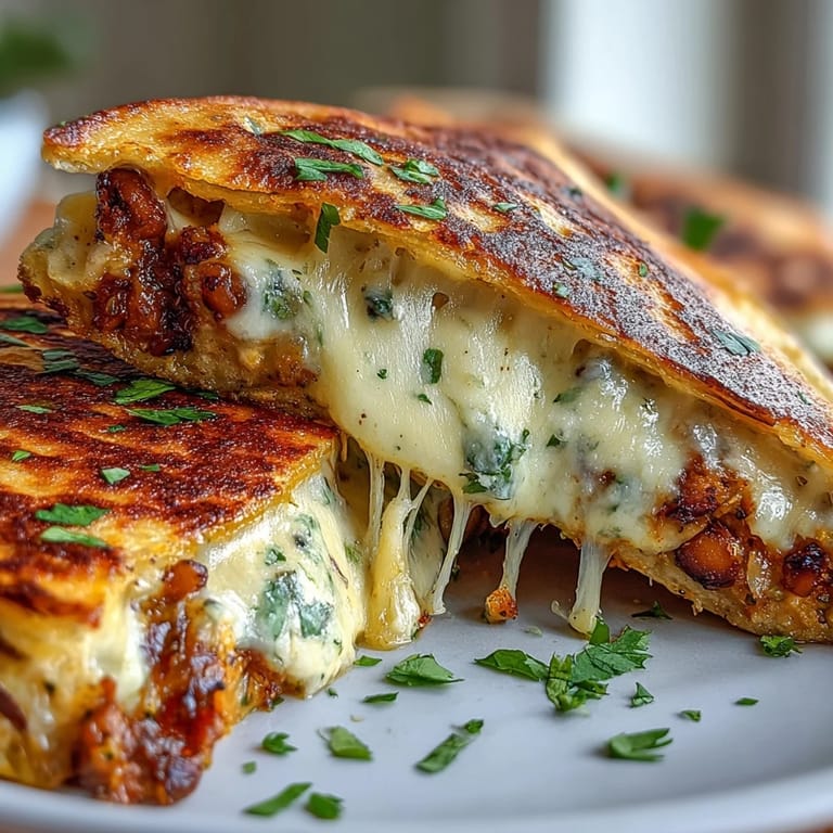 Freshly cooked Black-Eyed Pea Quesadilla rests in a cast iron skillet with melted cheese.