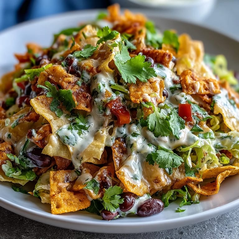 Heaping platter of vegetarian Frito Cowboy Cabbage salad with lime wedges, perfect for a potluck alongside grilled steak and savory tacos.