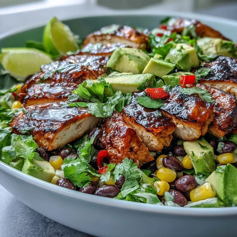 Hearty Southwest Chicken Power Salad with Black Beans and Corn, packed with avocado, cherry tomatoes, and crunchy bell peppers, perfect for a healthy lunch.  