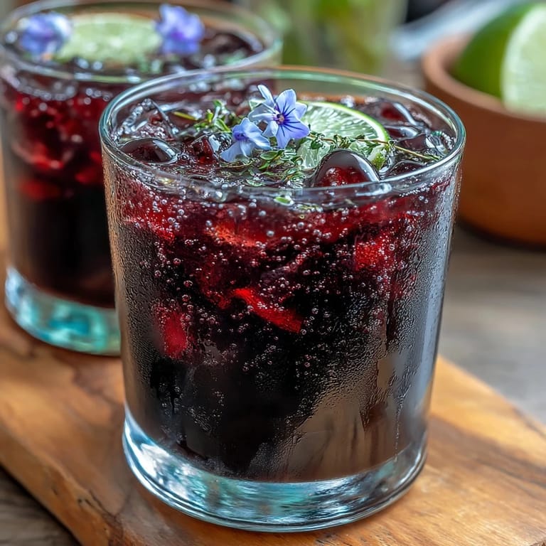 Elegant black currant gin cocktail featuring deep purple syrup, gin, and fresh lime in a stylish glass.