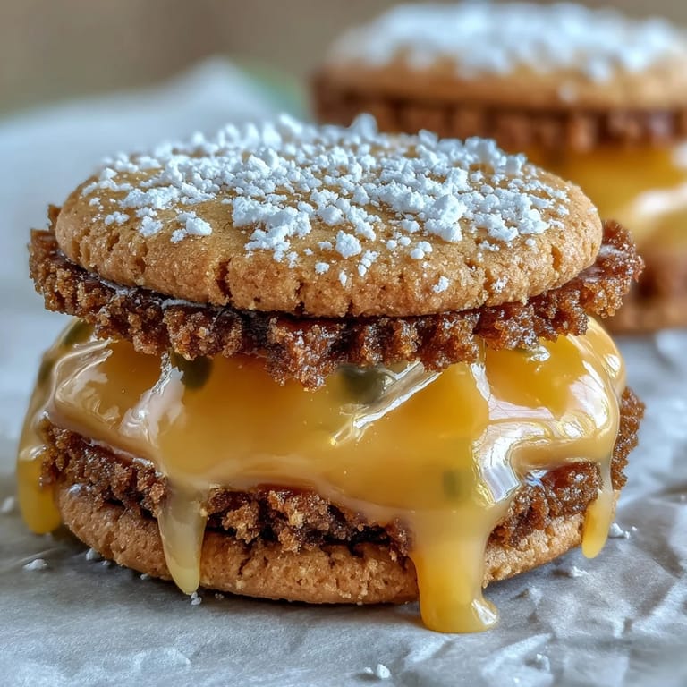 Passionfruit curd cookies arranged for serving.