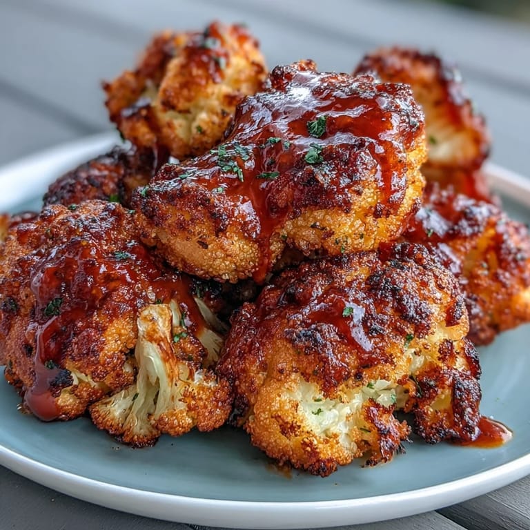 Spicy cauliflower bites with Buffalo sauce, air-fried to crispy perfection for a guilt-free treat.