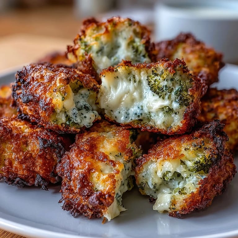 Cheesy broccoli and cheddar tots made in the air fryer, a delicious vegetarian appetizer that's crispy and kid-friendly.  