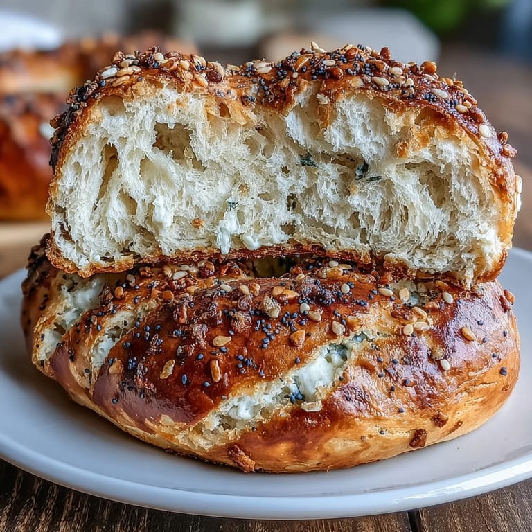 Homemade Greek yogurt bagels with classic everything seasoning, featuring a golden crust and tender inside, perfect for a high-protein start.