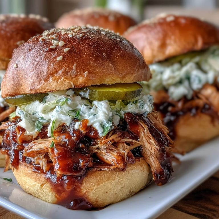 Delicious pulled chicken sliders smothered in smoky barbecue sauce, perfect for baby showers and casual gatherings.  