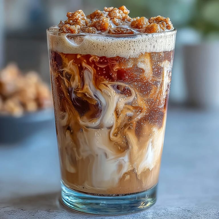 Creamy iced brown sugar oat milk shaken espresso with rich espresso and sweet brown sugar syrup, served over ice for a refreshing drink.
