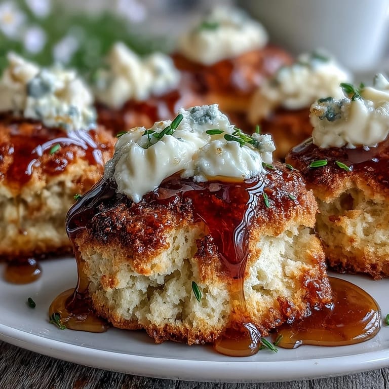 Golden scones sweetened with dandelion honey, topped with a generous dollop of clotted cream for a luxurious tea-time treat.