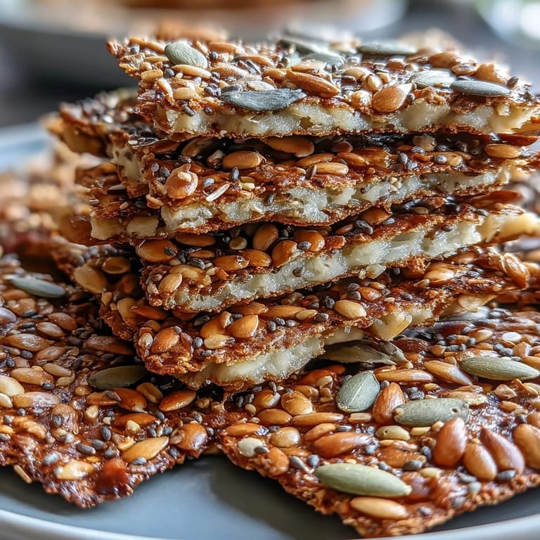 Crispy homemade seed crackers loaded with flax, sunflower, and sesame seeds, a wholesome gluten-free snack option.