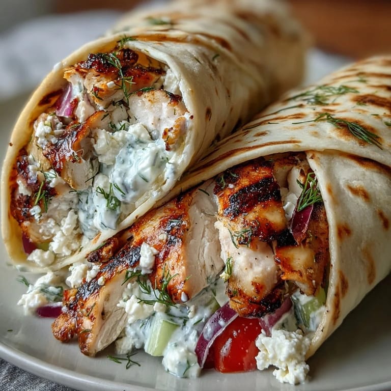 Beautifully assembled Tzatziki Chicken Wraps, a delightful and healthy lunch option.