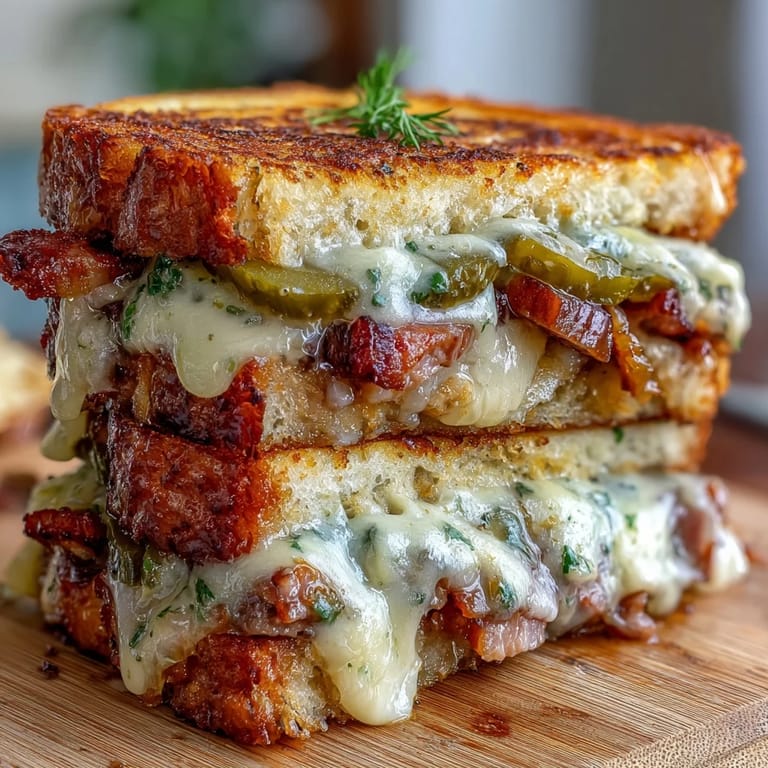 Melted, buttery Cuban Sandwich Grilled Cheese, a hearty and flavorful American classic.