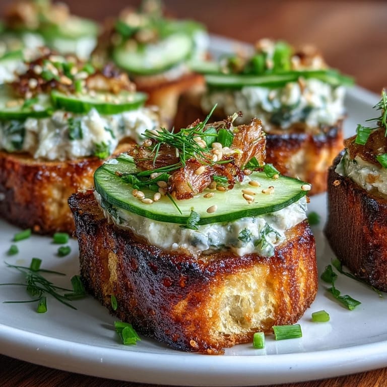 Appetizing crispy rice sardine toasts with a drizzle of sriracha.