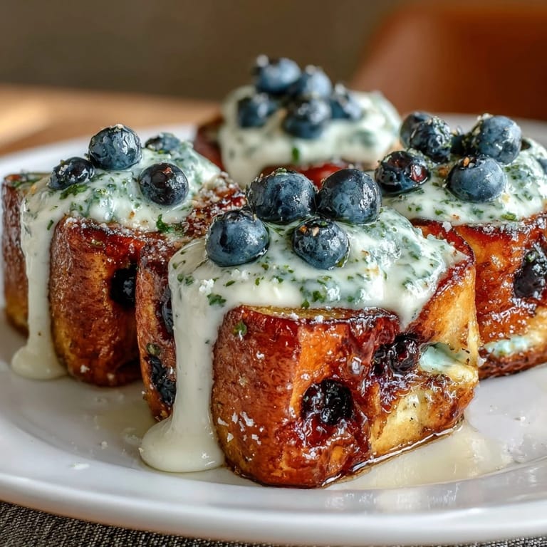 Tangy, sweet Blueberry Lemon Cheesecake Overnight French Toast ready for breakfast.