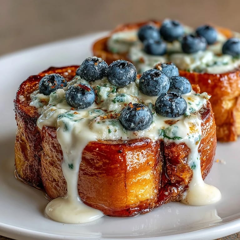 Generous slice of Blueberry Lemon Cheesecake Overnight French Toast, golden and gooey.