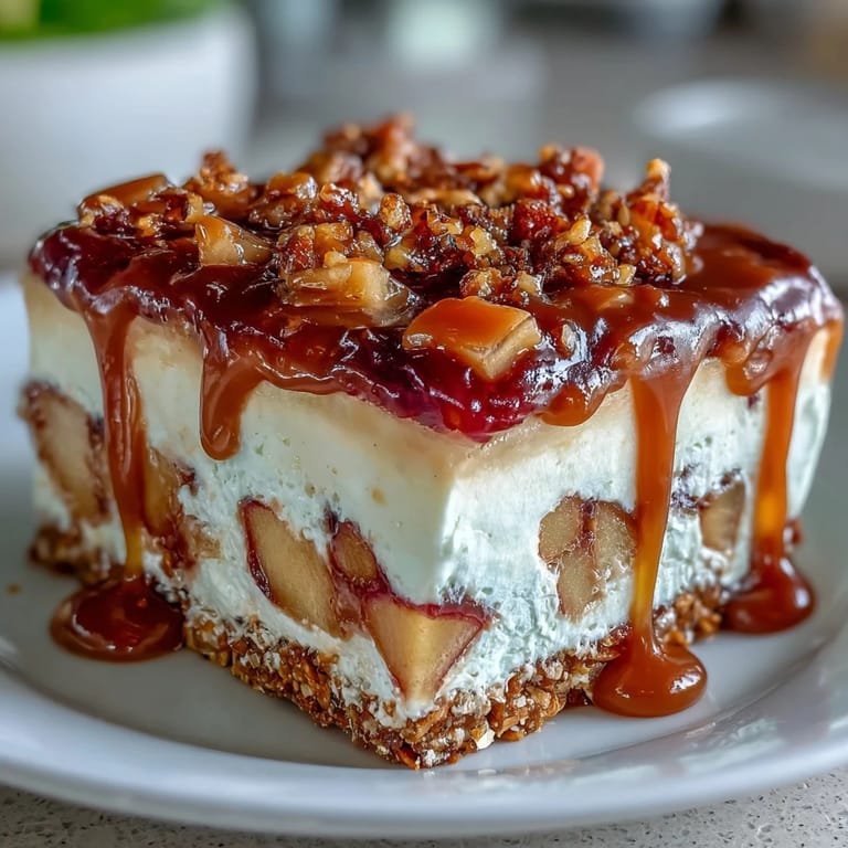A delightful no-bake Caramel Apple Pretzel Jello Salad, ready for dessert.