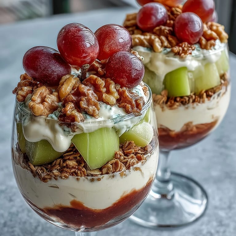 Sweet grape apple crunch parfait cups, a perfect easy dessert treat.