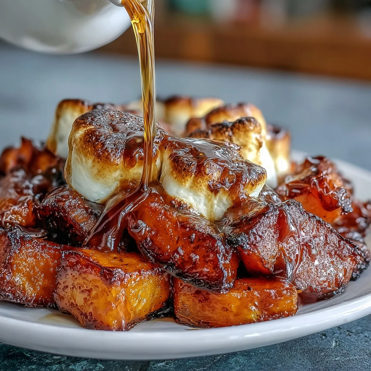 Gooey candied yams with marshmallows and vanilla, baked to golden perfection in a rich brown sugar glaze.