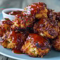 Crispy cauliflower florets tossed in tangy Buffalo sauce, served as a healthy plant-based appetizer.  