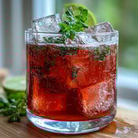 A vibrant watermelon mint spritz mocktail with fresh mint and lime in a tall glass.
