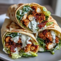 Golden brown crispy chicken Caesar wraps ready for lunch.