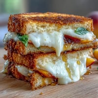 Peach Hot Honey Grilled Cheese glistening golden with