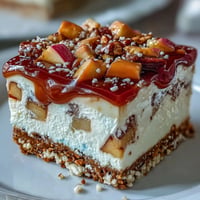 Caramel Apple Pretzel Jello Salad with crunchy pretzels and sweet caramel drizzle.